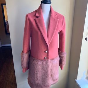 Keepsake coral faux fur coat